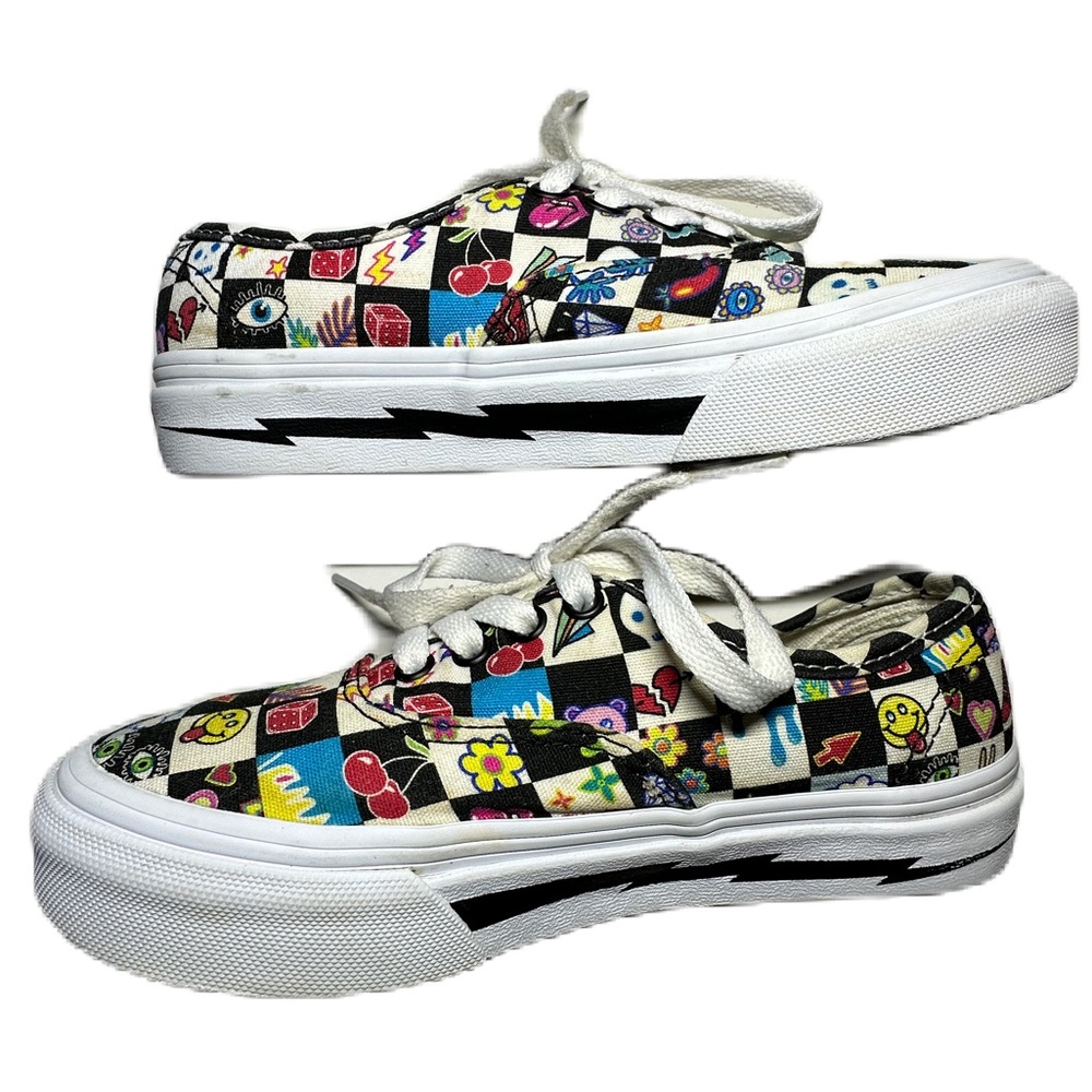 Vans Sneaker Youth Size 1 Peace Out Smiley Face Shoe Cherries - Picture 2 of 8